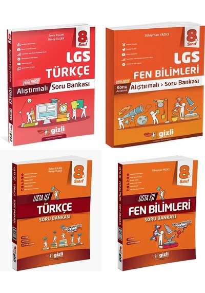 Gizli 2025 8. Sınıf Lgs Türkçe + Fen Bilimleri Alıştırmalı + Usta İşi Soru Bankası Seti 4 Kitap Güncel Müfredat