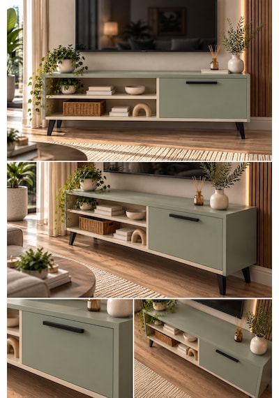 Solenne Modern Tv Ünitesi - Kum Beji - Su Yeşili - 120 Cm Solenne Modern Tv Ünitesi - Kum Beji - Su Yeşili - 120 Cm