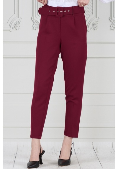 Sevitli Beli Kemerli Pileli Kalem Pantolon-bordo-3679-bordo Bordo