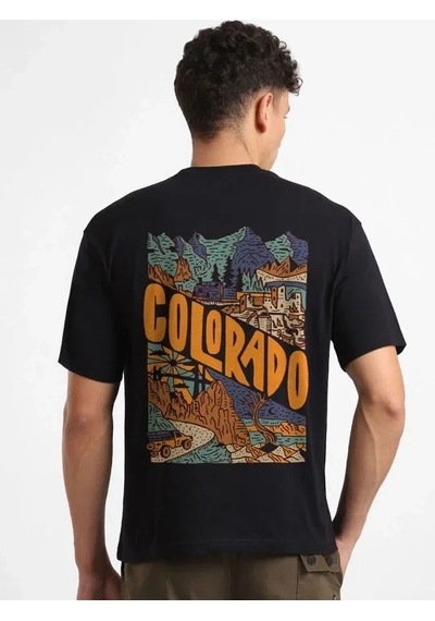 Erkek Tişört Baskılı Oversize Kısa Kol T-shirt - Siyah