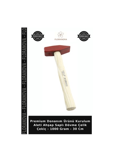 Premium Donanım Ürünü Kurulum Aleti Ahşap Saplı Dövme Çelik Çekiç - 1000 Gram - 30 Cm