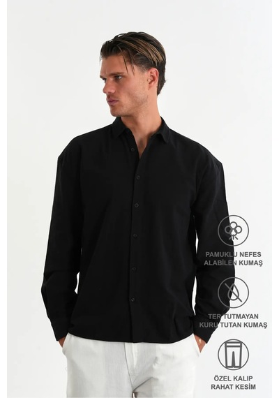 Redline Comforted Erkek Oversize Pamuk Gömlek Siyah