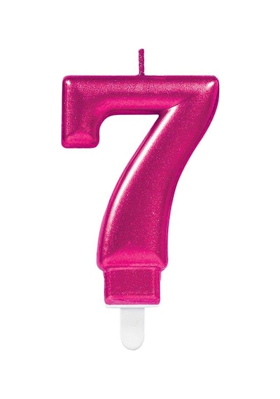 Mum Fuşya Pembe Işıltılı 7 Yaş Mumu Koyu Pembe 8cm Büyük Doğum Günü Mumu 9+