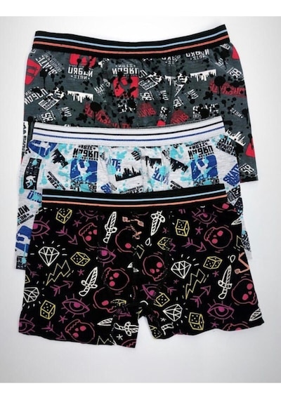 Erkek Çocuk Siyah Desenli Boxer 3 Adet Renkli