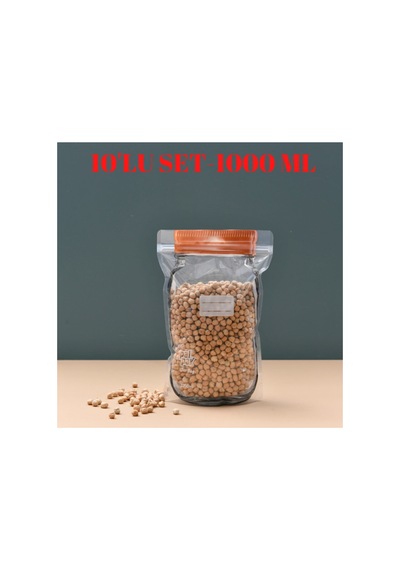 Büyük Boy Bakır Metal Kapaklı Kavanoz Görünümlü Saklama Poşeti 10 Adet 17x27 Cm -1000 Ml