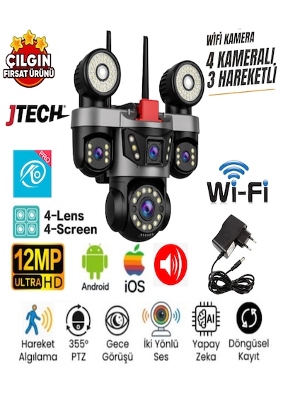 O-kam Ok-231 Premi Umw 3mp+3mp+3mp+3mp 12mp Wi -fi 4 Lens Çakarlı Alert 1 Ptz Akıllı Kamera