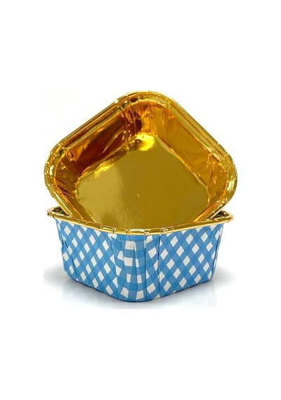 Dolphin Muffin Kek Kapsülü Kare Pötikare Mavi-altın 25li Sku: Smg8690010559869 Açık Gri