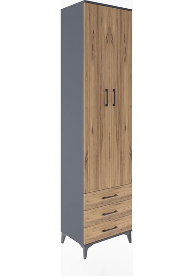Hyperion Dolap 5 Raflı 3 Çekmeceli 2 Kapaklı 60x44x243 Antras... Antrasit