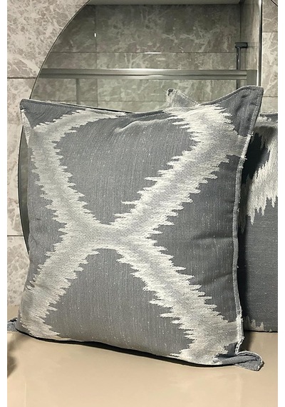 Kırlent Kılıfı Jakarlı Dekoratif 2'li 45x45 Cm Koyu Gri Çok Renkli