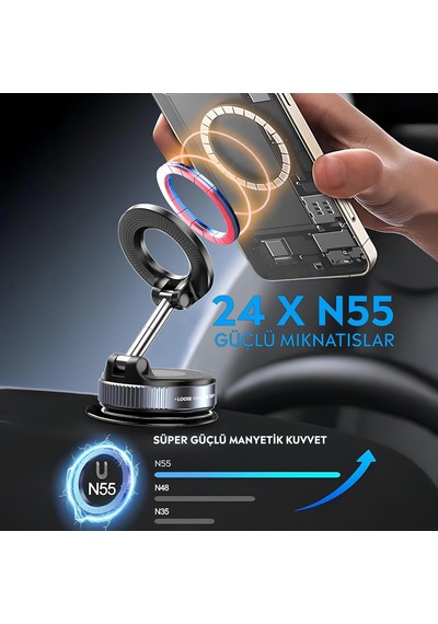 Araç İçi Ve Masaüstü 360 Derece Dönebilen Vakum Özellikli Magnetik Telefon Tutucu 2 Mixed