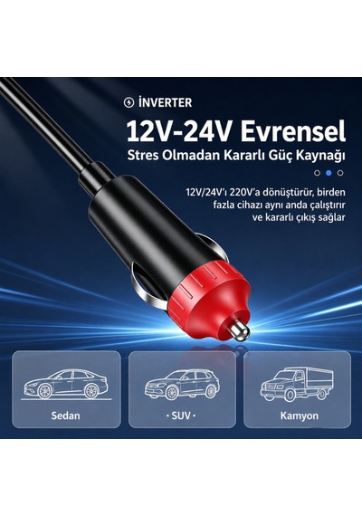 Coofbe 200w Araç İnverteri 12v 24v 220v Güç Dönüştürücü 2 Priz Pd30w Type-c Qc3.0 Hızlı Şarj Dijital Ekran