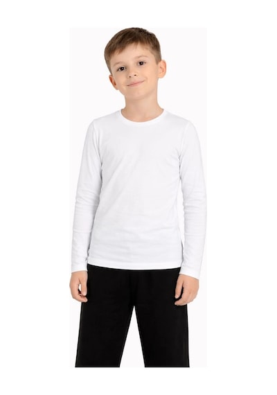 Erkek Çocuk Basic Uzun Kollu Tişört Okul Günlük Rahat T-shirt - Beyaz