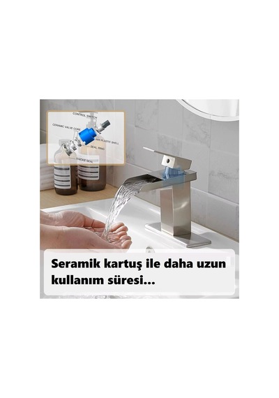 Rena Design Lavabo Bataryasi Inox Şelale Kare Gövde Eğimli Havza Banyo Armatür Çift Giriş Lüks Ergonamik Mat Gri Inox Mat Gri