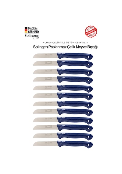 Solingen Profesyonel Lacivert Meyve Bıçağı Ultra Keskin Paslanmaz Çelik Mutfak Bıçağı - 12'li Set Lacivert