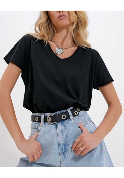 Kozia Outdoors Malkoçbey Baskisiz V Yaka Oversize Unisex Basic T-shirt SIYAH