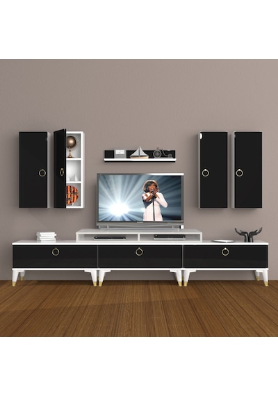 Decoraktiv Ekoflex 8d Mdf Gold Tv Ünitesi Tv Sehpası Beyaz - Siyah