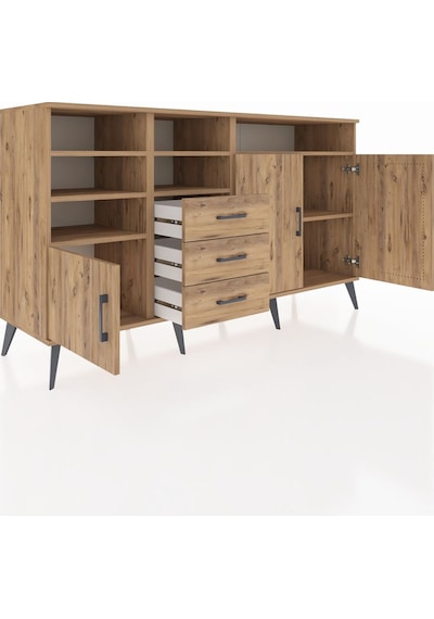 Kronos Konsol 7 Raflı 3 Çekmeceli 3 Kapaklı 176x59x99 Çam-çam Çam-çam