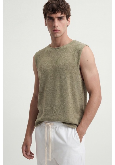 Antioch Relax Fit Dokulu Erkek Kolsuz T-shirt A26y9457 Haki