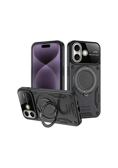 Newface Apple İphone 16 Kılıf Joy Lens Standlı Kapak - Siyah