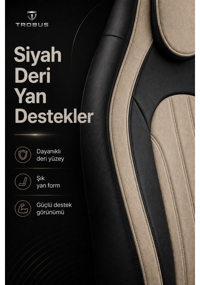 Fiat Albea 2002-2012 Bel Destekli Tay Tüyü Koltuk Kılıfı Tokyo Serisi Bej Siyah