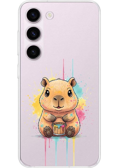 Samsung Galaxy S23 Plus İle Uyumlu Splash Kapibara Tasarımlı Şeffaf Silikon Kılıf Şeffaf