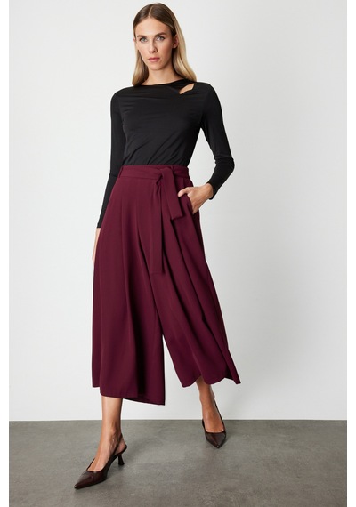 On Fashion Beli Deri Kemerli Pileli Pantolon Bordo
