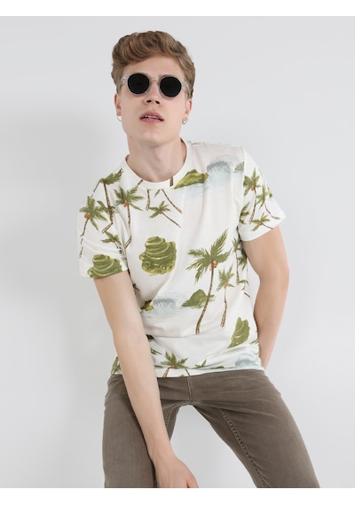 Colin's Colins Regular Fit Bisiklet Yaka Baskılı Ekru Erkek Kısa Kol Tişört 001