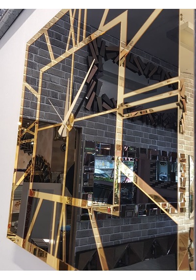 Ayna Denizi Golden Quare Black Model Altın Siyah Renk 60 CM x 60 CM Dekoratif Aynalı Duvar Saati Siyah