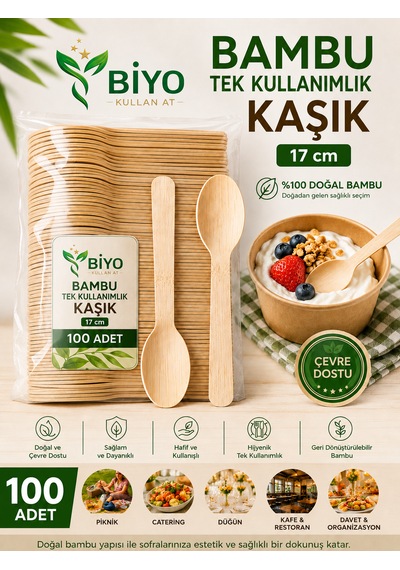 Tek Kullanımlık Bambu Kaşık 100 Adet