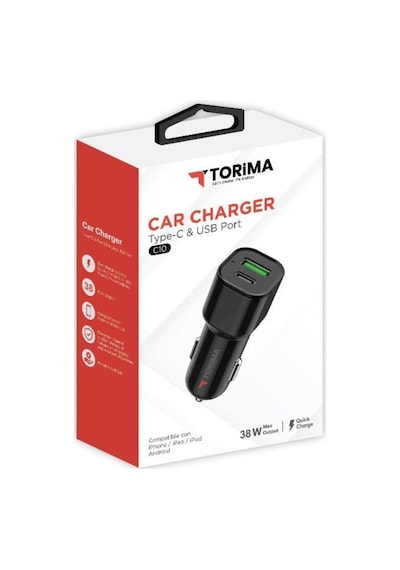 Torima C10 Araç Hızlı Şarj 3.0 Çift Usb Adaptörü Siyah