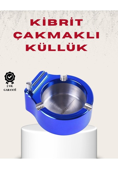Mey İthalat Metal Küllük Ve Çakmak Seti Yuvarlak Modern Tasarım