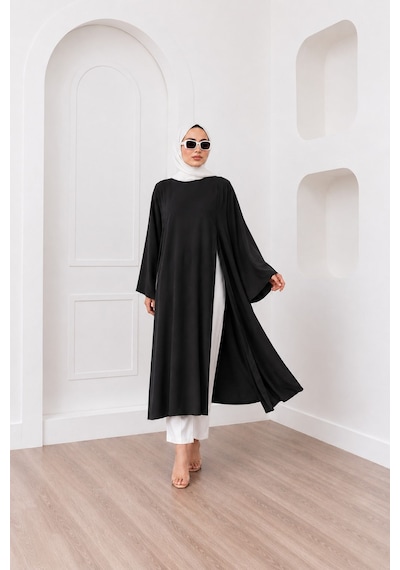 Unika Boutique Kadın Uzun Yırtmaçlı Abaya Tunik Siyah