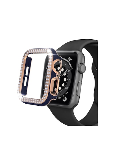 Apple Uyumlu  Watch 5 6 44 MM Çift Sıra Parlak Taşlı Rubber Kasa Ka