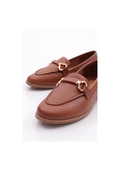 Dgn 1853 Kadin Oval Burun Loafer Ayakkabi Koyu Taba