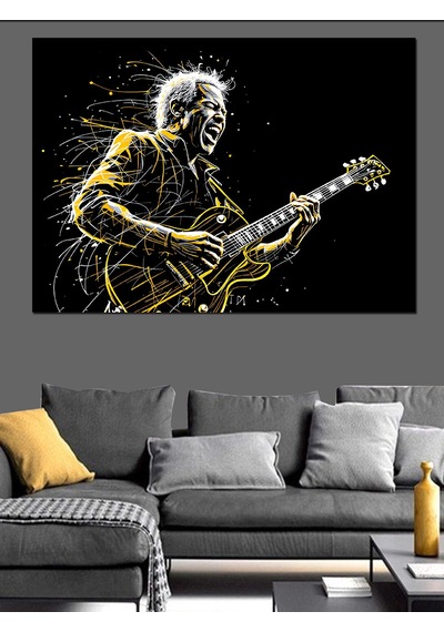 Elektro Gitar Çalan Adam Dekoratif Kanvas - Mdf Ahşap Tablo