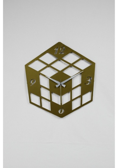 Küp Model Metal Lazer Kesim Akar Sessiz Mekanizmalı Duvar Saati 40 40 Cm -m029 Gold