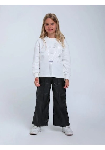Kız Çocuk Kabartma Çiçek Desenli Sweatshirt-14320 Beyaz