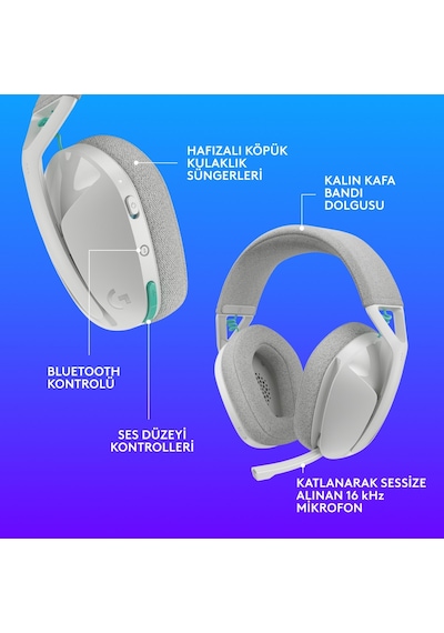 Logitech G321 Lightspeed Bluetooth Kablosuz Hafif Konforlu Mikrofonlu Oyuncu Kulaklığı - Beyaz