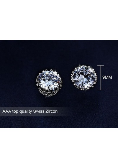 1Carat Kral Tacı Motifli Beyaz Tek Taş Bayan Erkek Küpe Df09 Beyaz