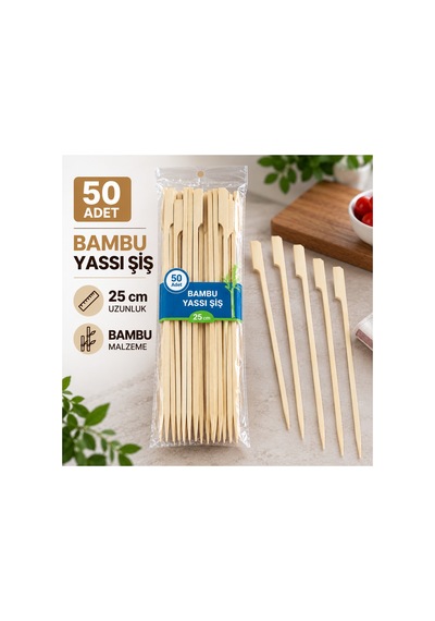 Yassı Çöp Şiş 25 Cm 50 Adet Bambu Şiş - 920925483