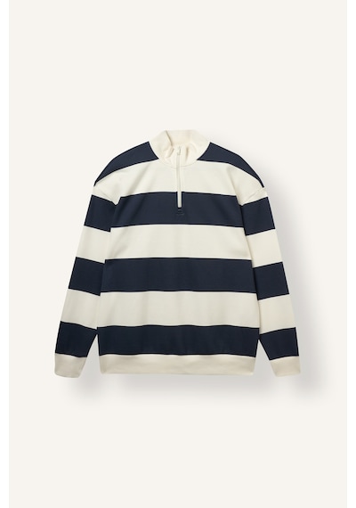 Defacto Boxy Fit Dik Yaka Yarım Fermuarlı Çizgili Sweatshirt C7045ax26aunv94 Lacivert-nv94