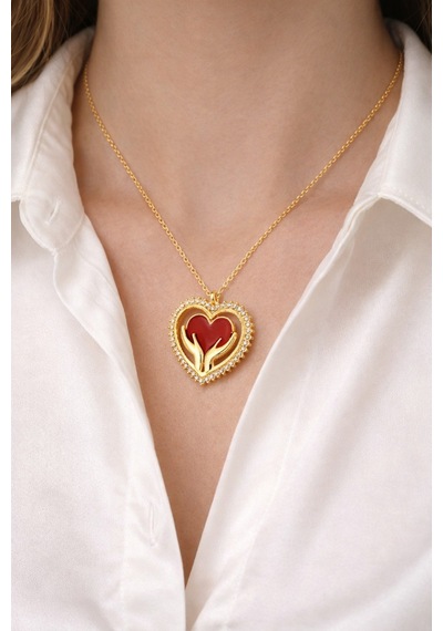 Çekirdekjewelry 925 Ayar Gümüş Avucumun Kalbı Kolye Sarı
