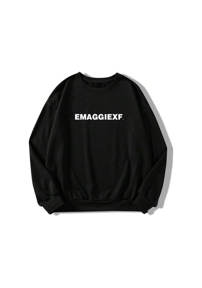 Startmore Harfli Grafik Düşük Omuz Oversize Sweat Gri Siyah