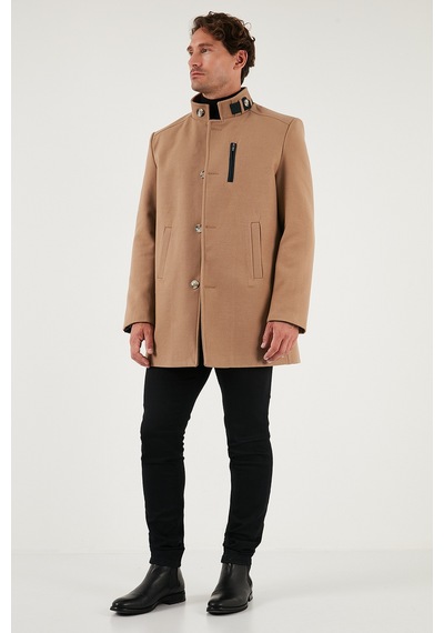 Buratti Slim Fit Düğmeli Dik Yaka Kaşe Erkek Kaban 5840099 Camel
