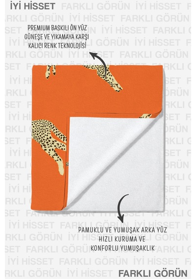 Leopar Safari Turuncu Plaj Havlusu - Egzotik Modern Hayvan Temalı Hızlı Kuruyan Mikrofiber Havlu Berrak Karamel