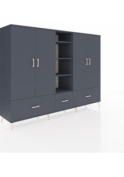 Hyperion Dolap 12 Raflı 3 Çekmeceli 4 Kapaklı 220x44x163 Antrasit Antrasit-antrasit