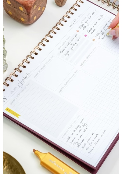 Süresiz Haftalık Masaüstü Planlayıcı 12 Aylık Undated Desk Planner Bordo