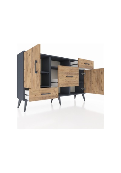 Arges Konsol 4 Raflı 3 Çekmeceli 2 Kapaklı 132x30x83 Antrasit-çam/çam Çam/çam Arges Konsol 4 Raflı 3 Çekmeceli 2 Kapaklı 132x30x83 Antrasit-çam/çam Çam/çam