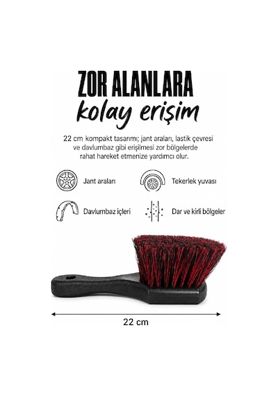 Lastik Paspas Ve Davlumbaz Temizleme Fırçası Kısa Saplı Yoğun Kıllı Oto Detay Fırçası