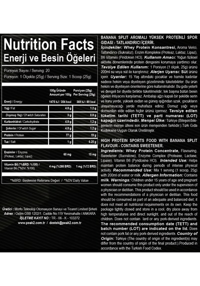Whey Protein Tozu Banana Split Muz Aromalı 500gr 20 Ölçek